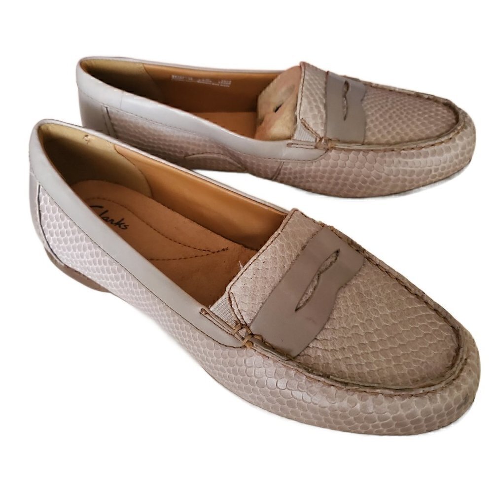Clarks Gray Leather Penny Loafers, Ladies Gray Loafers NIB